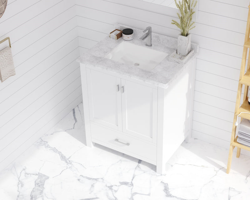 Laviva 313SQ1H-30-WC Forever 30" Single Hole White Carrara Marble Countertop with Rectangular Ceramic Sink