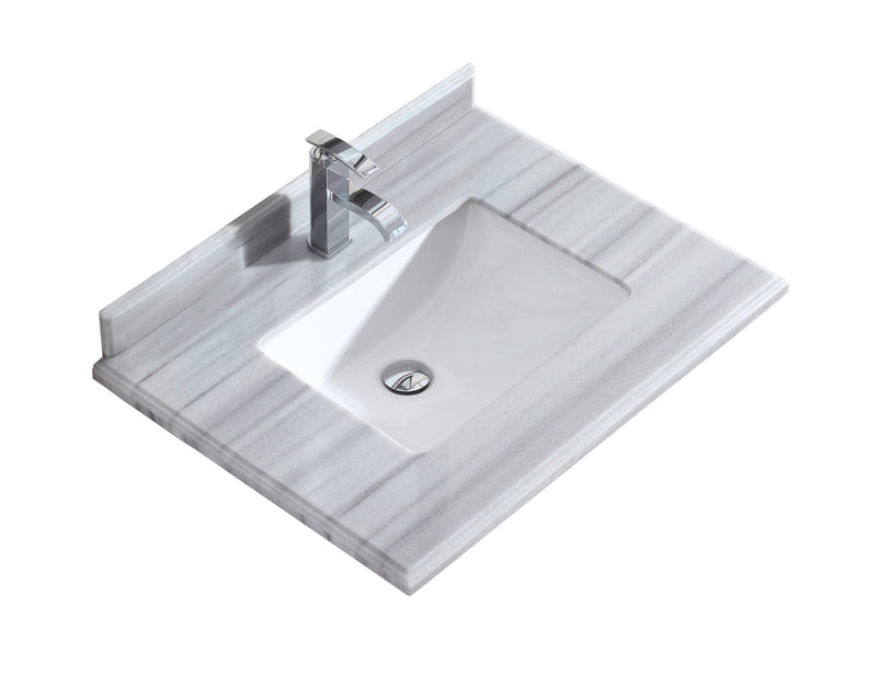 Laviva 313SQ1H-30-WS Forever 30" Single Hole White Stripes Marble Countertop with Rectangular Ceramic Sink