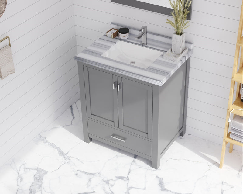 Laviva 313SQ1H-30-WS Forever 30" Single Hole White Stripes Marble Countertop with Rectangular Ceramic Sink