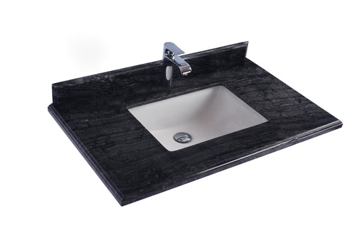Laviva 313SQ1H-36-BW Forever 36" Single Hole Black Wood Marble Countertop with Rectangular Ceramic Sink