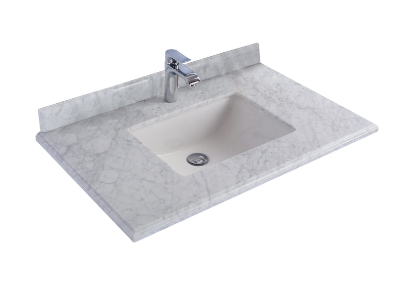 Laviva 313SQ1H-36-WC Forever 36" Single Hole White Carrara Marble Countertop with Rectangular Ceramic Sink