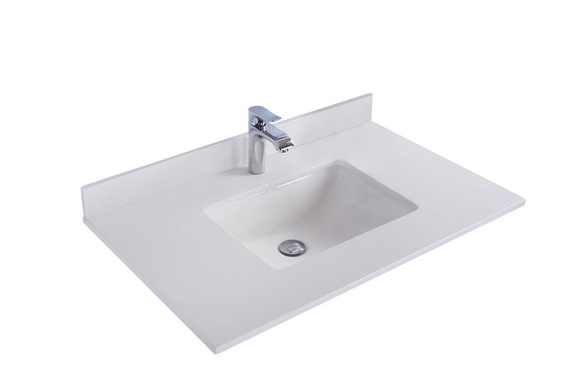 Laviva 313SQ1H-36-WQ Forever 36" Single Hole White Quartz Countertop with Rectangular Ceramic Sink