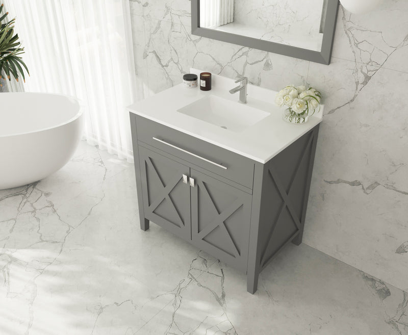 Laviva 313SQ1H-36-WQ Forever 36" Single Hole White Quartz Countertop with Rectangular Ceramic Sink