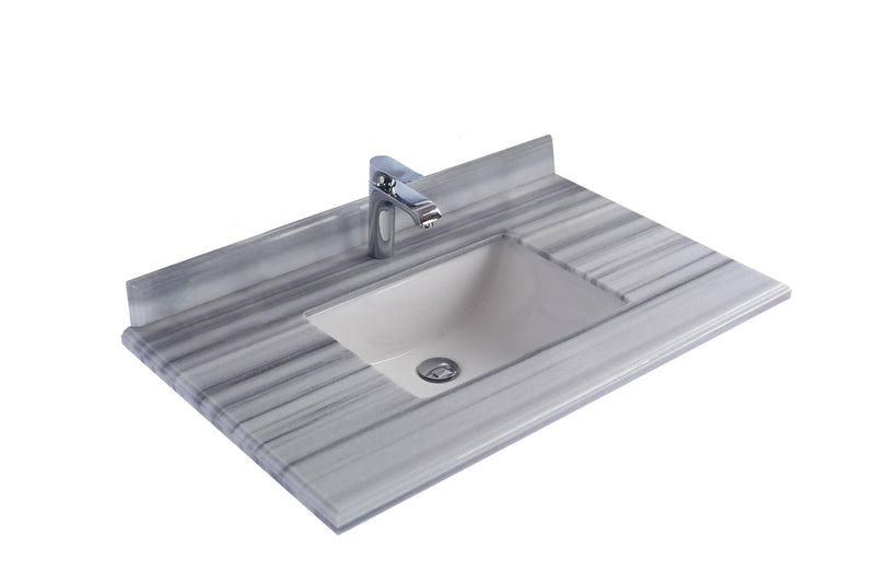 Laviva 313SQ1H-36-WS Forever 36" Single Hole White Stripes Marble Countertop with Rectangular Ceramic Sink