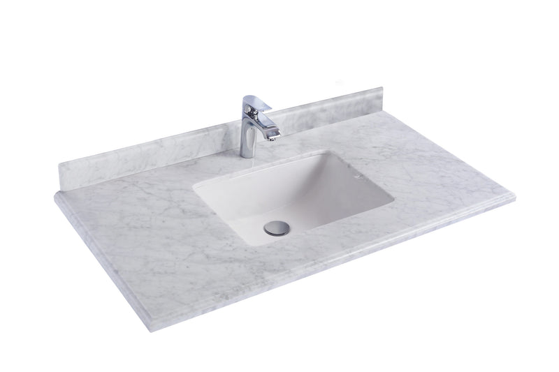 Laviva 313SQ1H-42-WC Forever 42" Single Hole White Carrara Marble Countertop with Rectangular Ceramic Sink