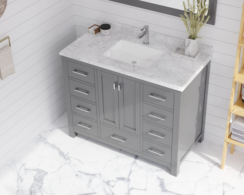 Laviva 313SQ1H-42-WC Forever 42" Single Hole White Carrara Marble Countertop with Rectangular Ceramic Sink