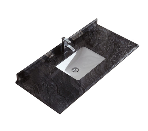 Laviva 313SQ1H-48-BW Forever 48" Single Hole Black Wood Marble Countertop with Rectangular Ceramic Sink