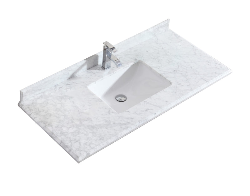Laviva 313SQ1H-48-WC Forever 48" Single Hole White Carrara Marble Countertop with Rectangular Ceramic Sink