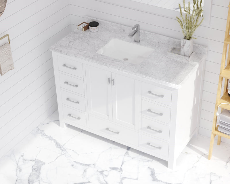Laviva 313SQ1H-48-WC Forever 48" Single Hole White Carrara Marble Countertop with Rectangular Ceramic Sink