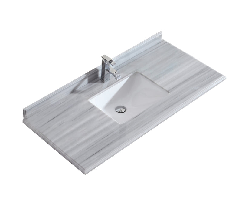 Laviva 313SQ1H-48-WS Forever 48" Single Hole White Stripes Marble Countertop with Rectangular Ceramic Sink