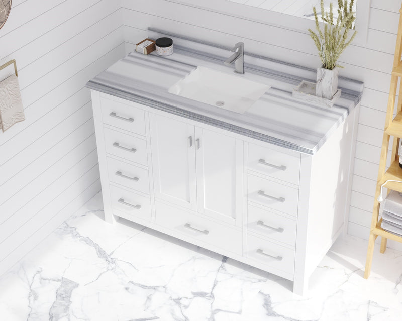 Laviva 313SQ1H-48-WS Forever 48" Single Hole White Stripes Marble Countertop with Rectangular Ceramic Sink