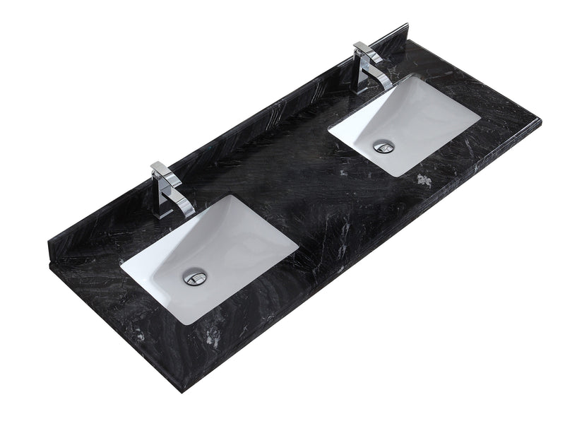 Laviva 313SQ1H-60-BW Forever 60" Single Hole Black Wood Marble Countertop with Double Rectangular Ceramic Sinks