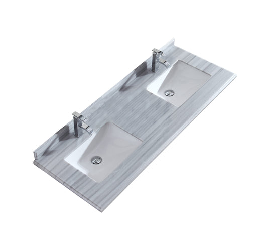 Laviva 313SQ1H-60-WS Forever 60" Single Hole White Stripes Marble Countertop with Double Rectangular Ceramic Sinks
