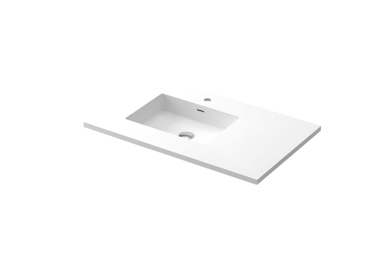 Laviva 313SQ1HSS-36L-MW Forever VIVA Stone 36" Matte White Solid Surface Countertop with Left Offset Integrated Sink