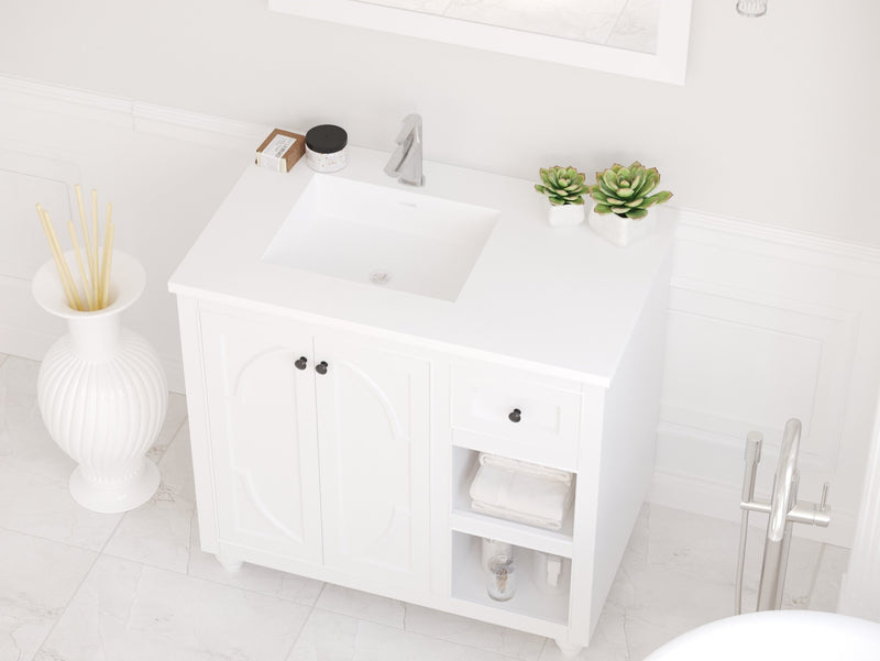 Laviva 313SQ1HSS-36L-MW Forever VIVA Stone 36" Matte White Solid Surface Countertop with Left Offset Integrated Sink