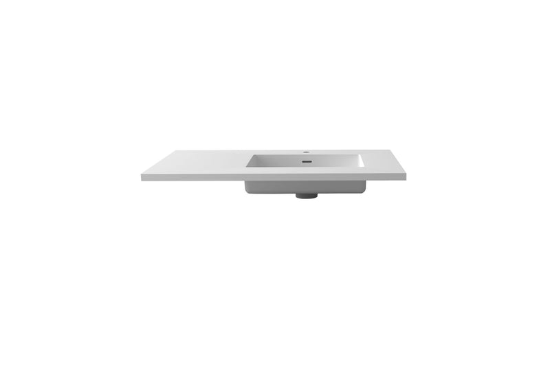 Laviva 313SQ1HSS-36R-MW Forever VIVA Stone 36" Matte White Solid Surface Countertop with Right Offset Integrated Sink