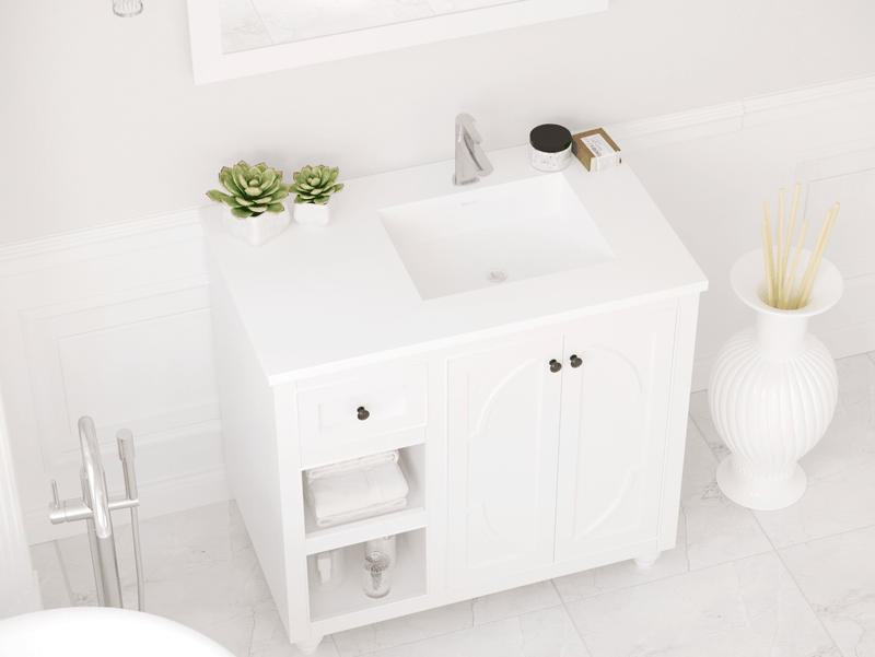 Laviva 313SQ1HSS-36R-MW Forever VIVA Stone 36" Matte White Solid Surface Countertop with Right Offset Integrated Sink