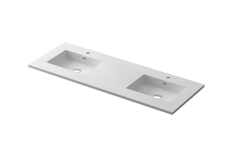 Laviva 313SQ1HSS-60D-MW Forever VIVA Stone 60" Matte White Solid Surface Countertop with Double Integrated Sinks