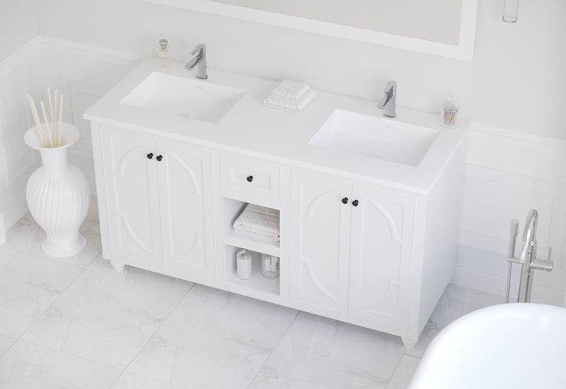 Laviva 313SQ1HSS-60D-MW Forever VIVA Stone 60" Matte White Solid Surface Countertop with Double Integrated Sinks