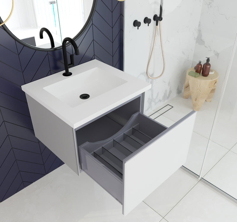 Laviva 313VTR-24CW-MW Vitri 24" Cloud White Bathroom Vanity with VIVA Stone Matte White Solid Surface Countertop