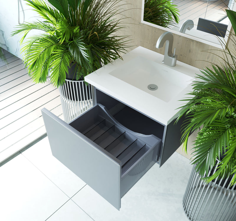 Laviva 313VTR-24FG-MW Vitri 24" Fossil Grey Bathroom Vanity with VIVA Stone Matte White Solid Surface Countertop