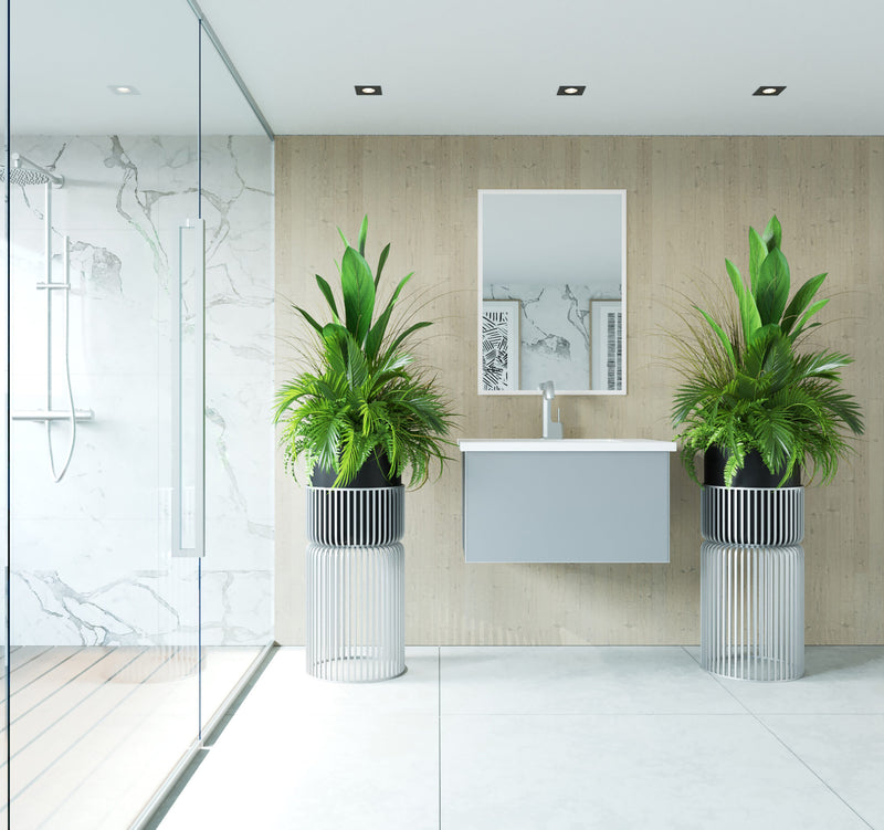 Laviva 313VTR-30FG-MW Vitri 30" Fossil Grey Bathroom Vanity with VIVA Stone Matte White Solid Surface Countertop