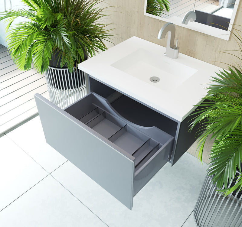 Laviva 313VTR-30FG-MW Vitri 30" Fossil Grey Bathroom Vanity with VIVA Stone Matte White Solid Surface Countertop