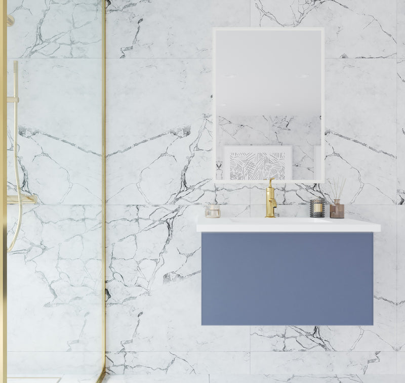 Laviva 313VTR-30NB-MW Vitri 30" Nautical Blue Bathroom Vanity with VIVA Stone Matte White Solid Surface Countertop