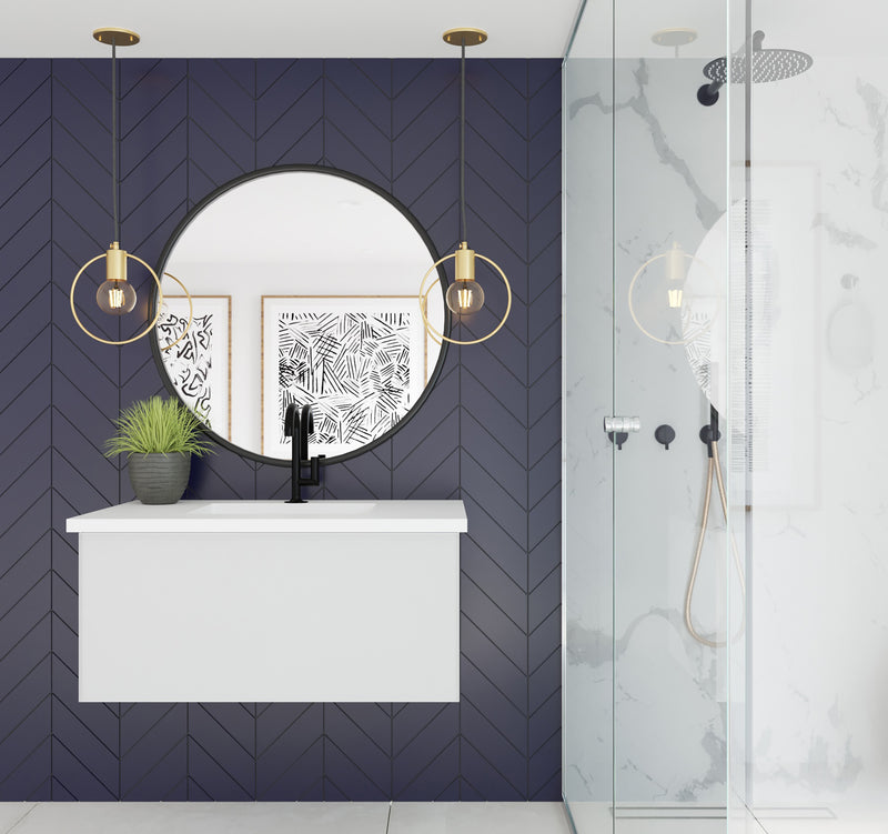 Laviva 313VTR-36CW-MW Vitri 36" Cloud White Bathroom Vanity with VIVA Stone Matte White Solid Surface Countertop