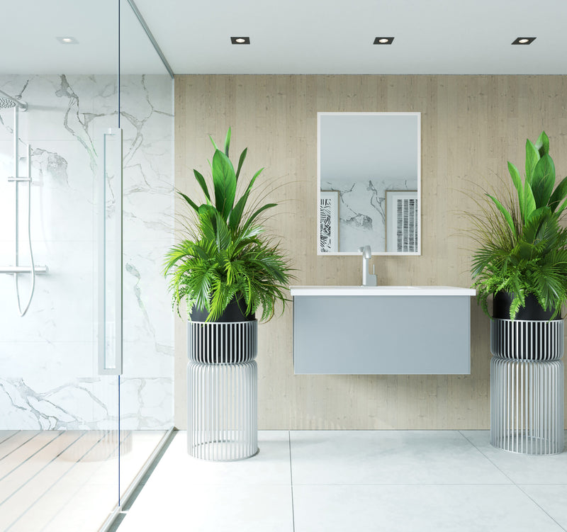 Laviva 313VTR-36FG-MW Vitri 36" Fossil Grey Bathroom Vanity with VIVA Stone Matte White Solid Surface Countertop