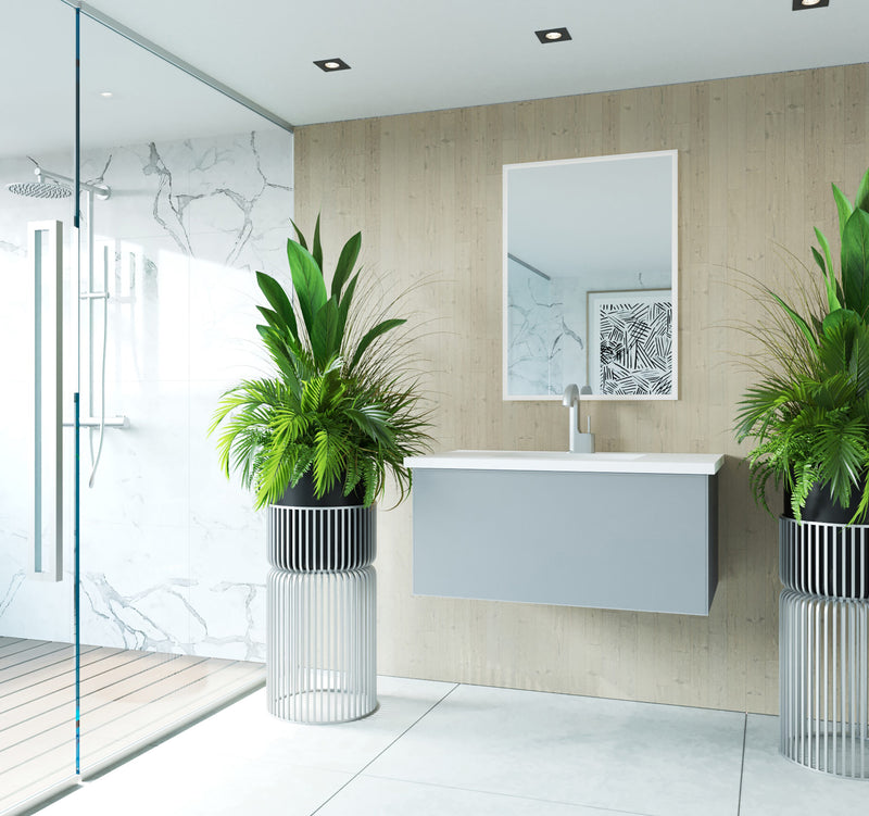 Laviva 313VTR-36FG-MW Vitri 36" Fossil Grey Bathroom Vanity with VIVA Stone Matte White Solid Surface Countertop