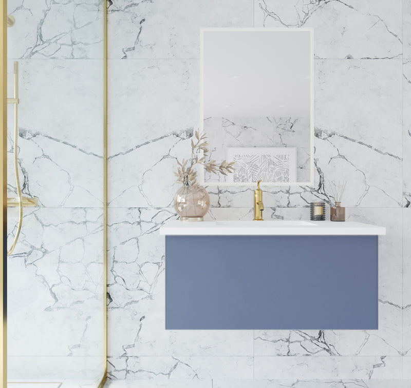 Laviva 313VTR-36NB-MW Vitri 36" Nautical Blue Bathroom Vanity with VIVA Stone Matte White Solid Surface Countertop