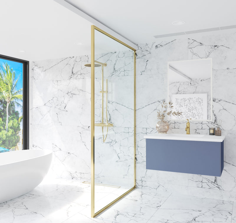 Laviva 313VTR-36NB-MW Vitri 36" Nautical Blue Bathroom Vanity with VIVA Stone Matte White Solid Surface Countertop