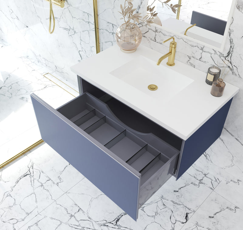 Laviva 313VTR-36NB-MW Vitri 36" Nautical Blue Bathroom Vanity with VIVA Stone Matte White Solid Surface Countertop