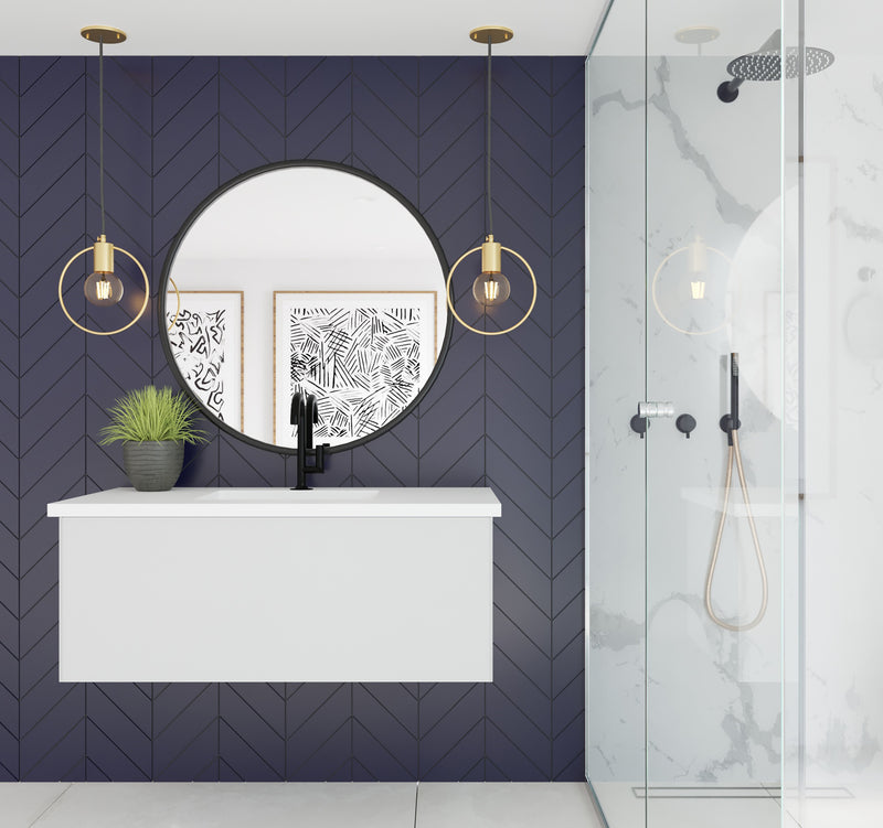 Laviva 313VTR-42CW-MW Vitri 42" Cloud White Bathroom Vanity with VIVA Stone Matte White Solid Surface Countertop