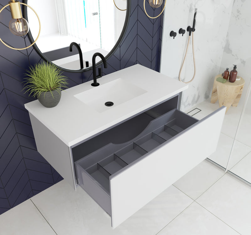 Laviva 313VTR-42CW-MW Vitri 42" Cloud White Bathroom Vanity with VIVA Stone Matte White Solid Surface Countertop