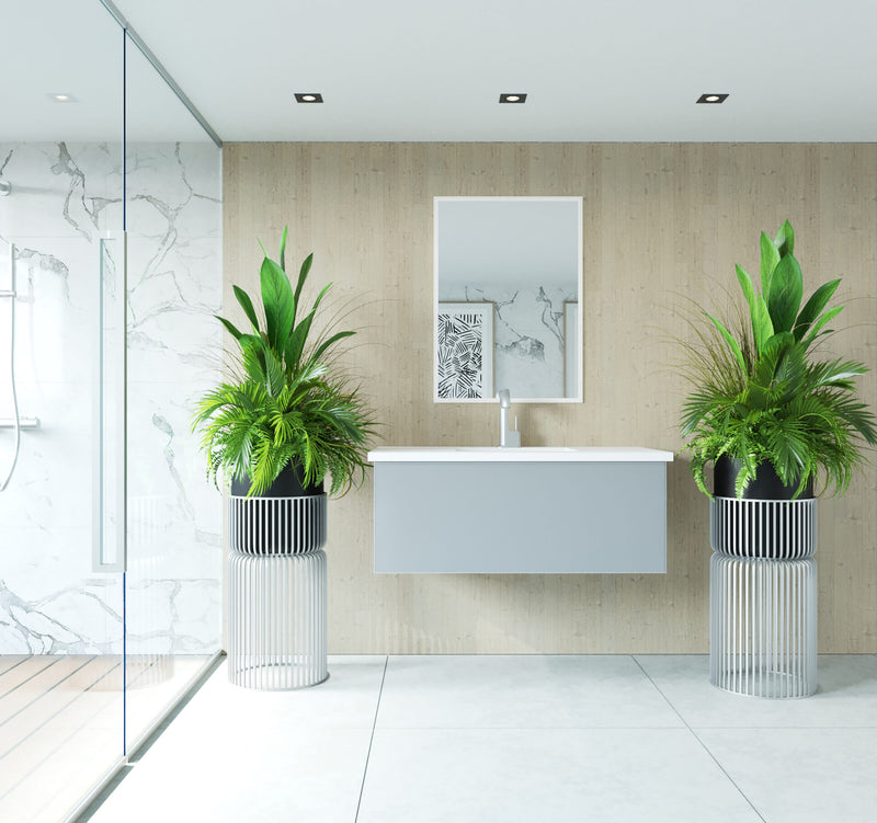 Laviva 313VTR-42FG-MW Vitri 42" Fossil Grey Bathroom Vanity with VIVA Stone Matte White Solid Surface Countertop