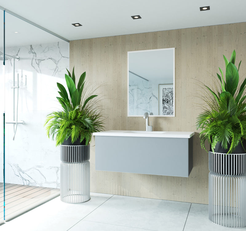 Laviva 313VTR-42FG-MW Vitri 42" Fossil Grey Bathroom Vanity with VIVA Stone Matte White Solid Surface Countertop