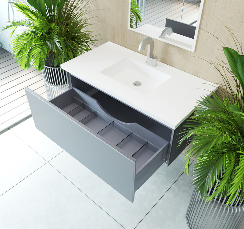 Laviva 313VTR-42FG-MW Vitri 42" Fossil Grey Bathroom Vanity with VIVA Stone Matte White Solid Surface Countertop