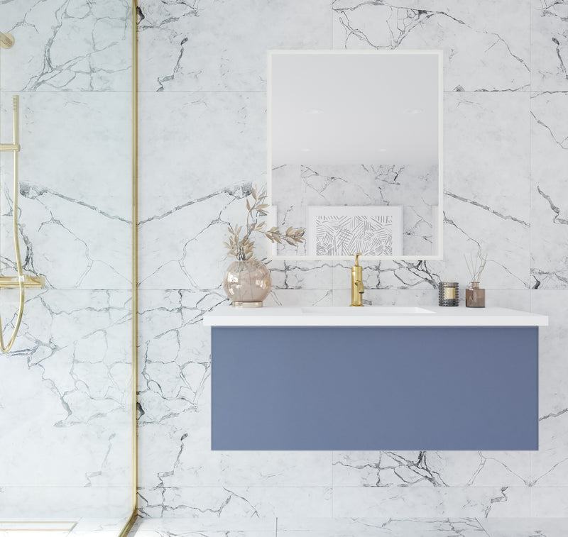 Laviva 313VTR-42NB-MW Vitri 42" Nautical Blue Bathroom Vanity with VIVA Stone Matte White Solid Surface Countertop
