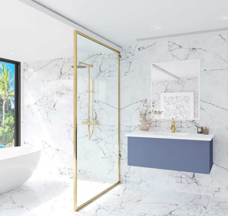 Laviva 313VTR-42NB-MW Vitri 42" Nautical Blue Bathroom Vanity with VIVA Stone Matte White Solid Surface Countertop