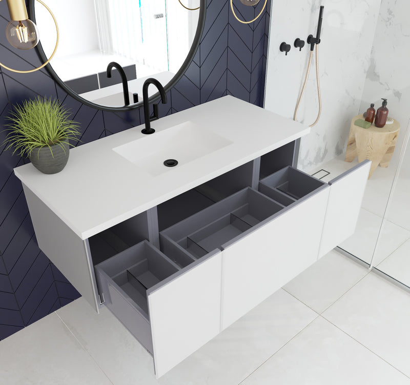 Laviva 313VTR-48CW-MW Vitri 48" Cloud White Bathroom Vanity with VIVA Stone Matte White Solid Surface Countertop