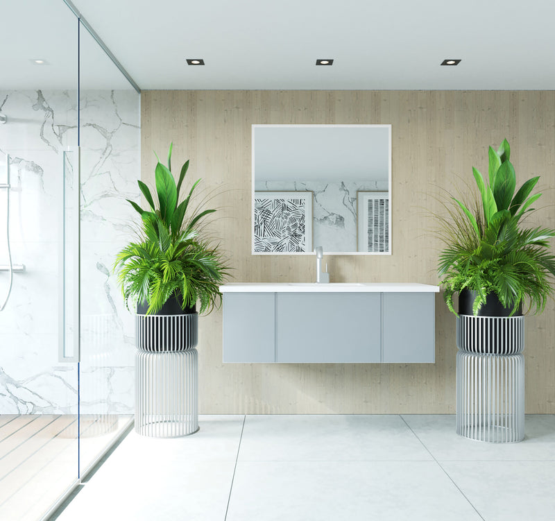 Laviva 313VTR-48FG-MW Vitri 48" Fossil Grey Bathroom Vanity with VIVA Stone Matte White Solid Surface Countertop