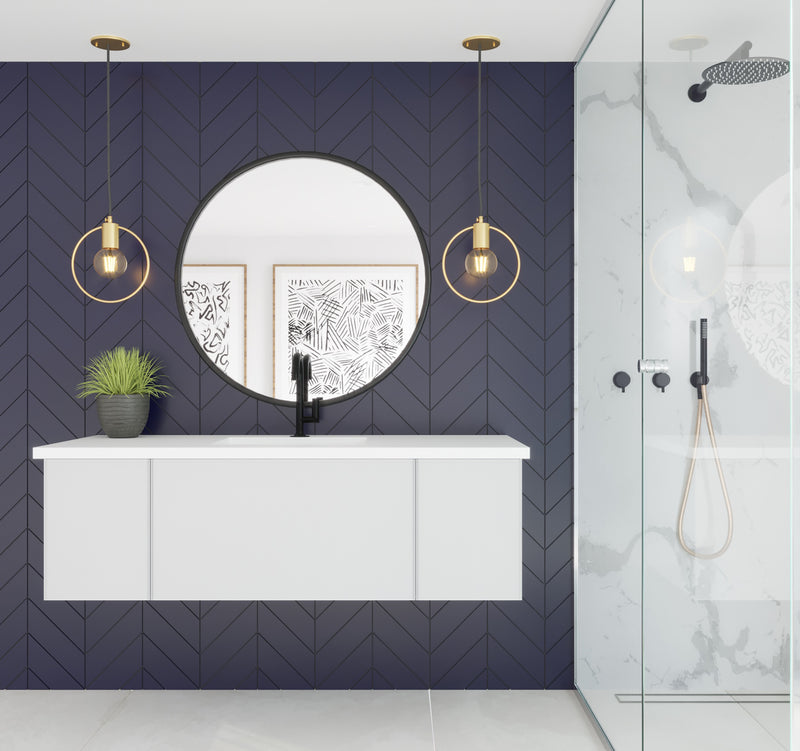 Laviva 313VTR-54CW-MW Vitri 54" Cloud White Bathroom Vanity with VIVA Stone Matte White Solid Surface Countertop