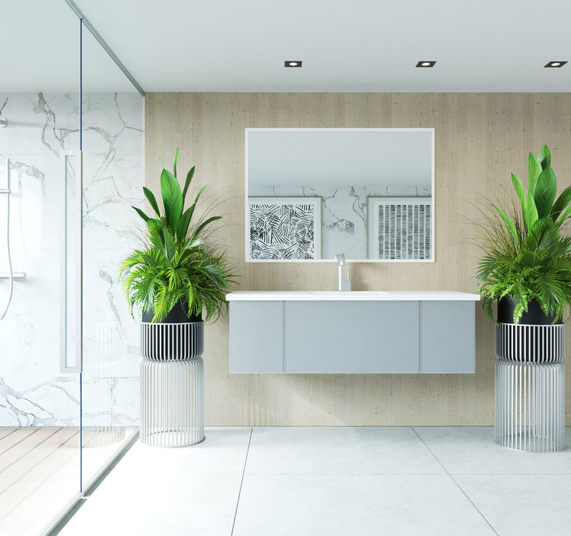 Laviva 313VTR-54FG-MW Vitri 54" Fossil Grey Bathroom Vanity with VIVA Stone Matte White Solid Surface Countertop