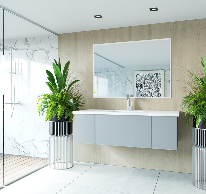 Laviva 313VTR-54FG-MW Vitri 54" Fossil Grey Bathroom Vanity with VIVA Stone Matte White Solid Surface Countertop