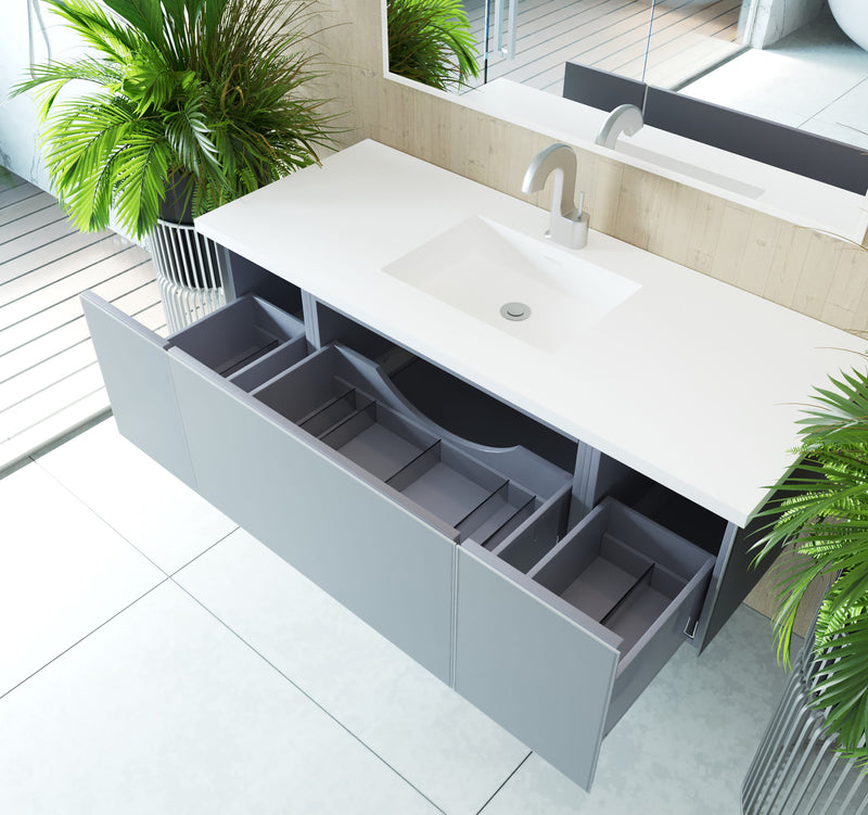 Laviva 313VTR-54FG-MW Vitri 54" Fossil Grey Bathroom Vanity with VIVA Stone Matte White Solid Surface Countertop