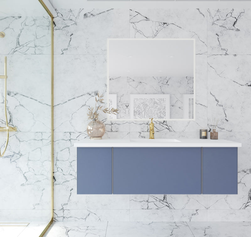 Laviva 313VTR-54NB-MW Vitri 54" Nautical Blue Bathroom Vanity with VIVA Stone Matte White Solid Surface Countertop