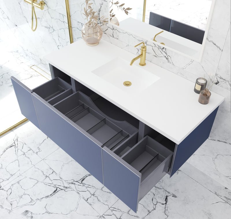 Laviva 313VTR-54NB-MW Vitri 54" Nautical Blue Bathroom Vanity with VIVA Stone Matte White Solid Surface Countertop