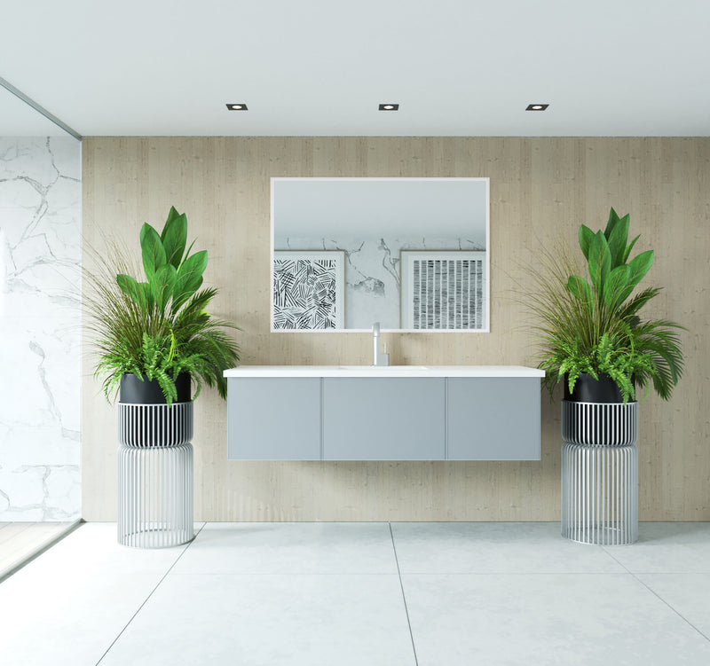 Laviva 313VTR-60CFG-MW Vitri 60" Fossil Grey Single Sink Bathroom Vanity with VIVA Stone Matte White Solid Surface Countertop